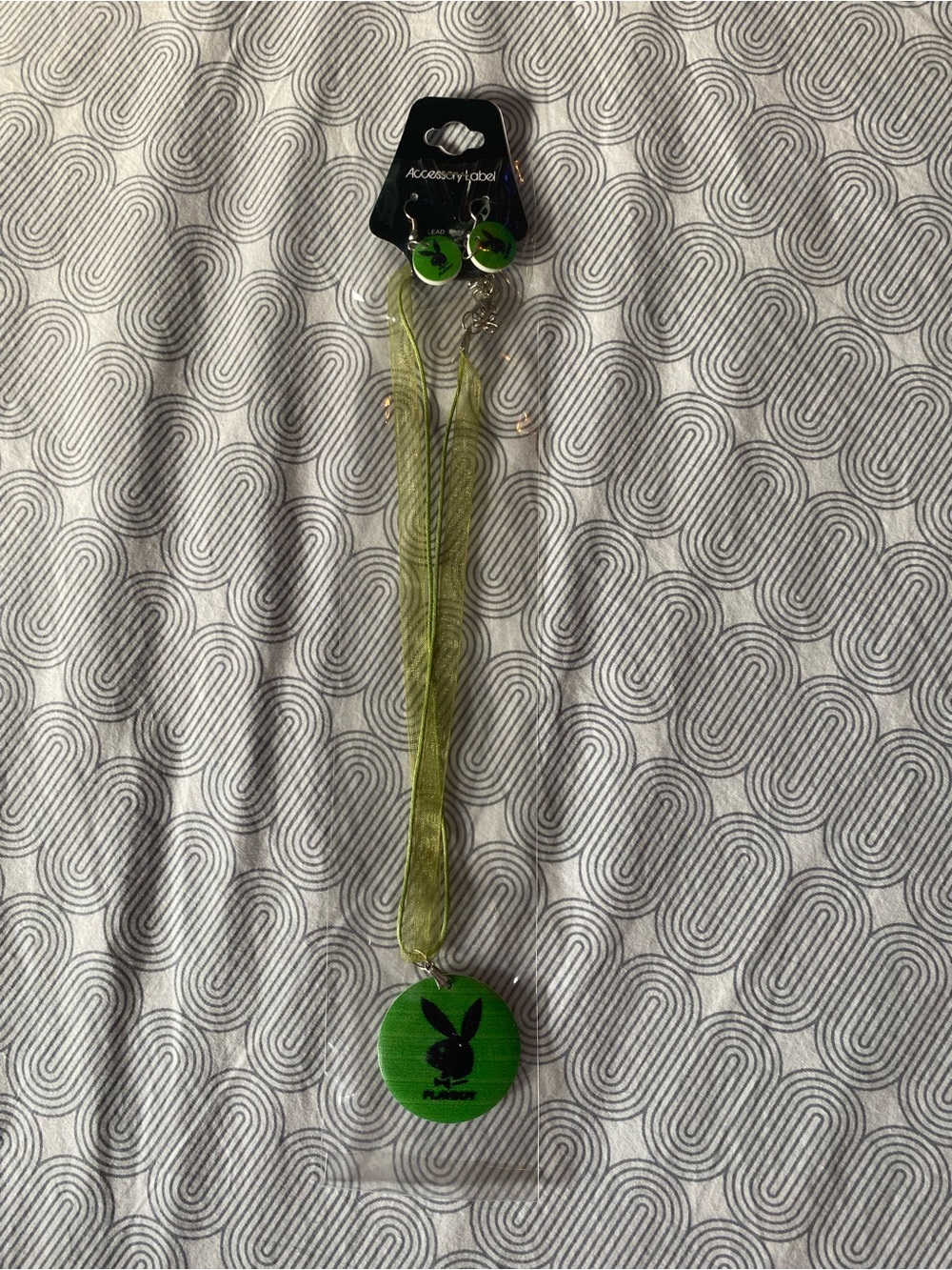 PLAYBOY Lime Green Necklace and Earring Set with Black Bunny Logo
